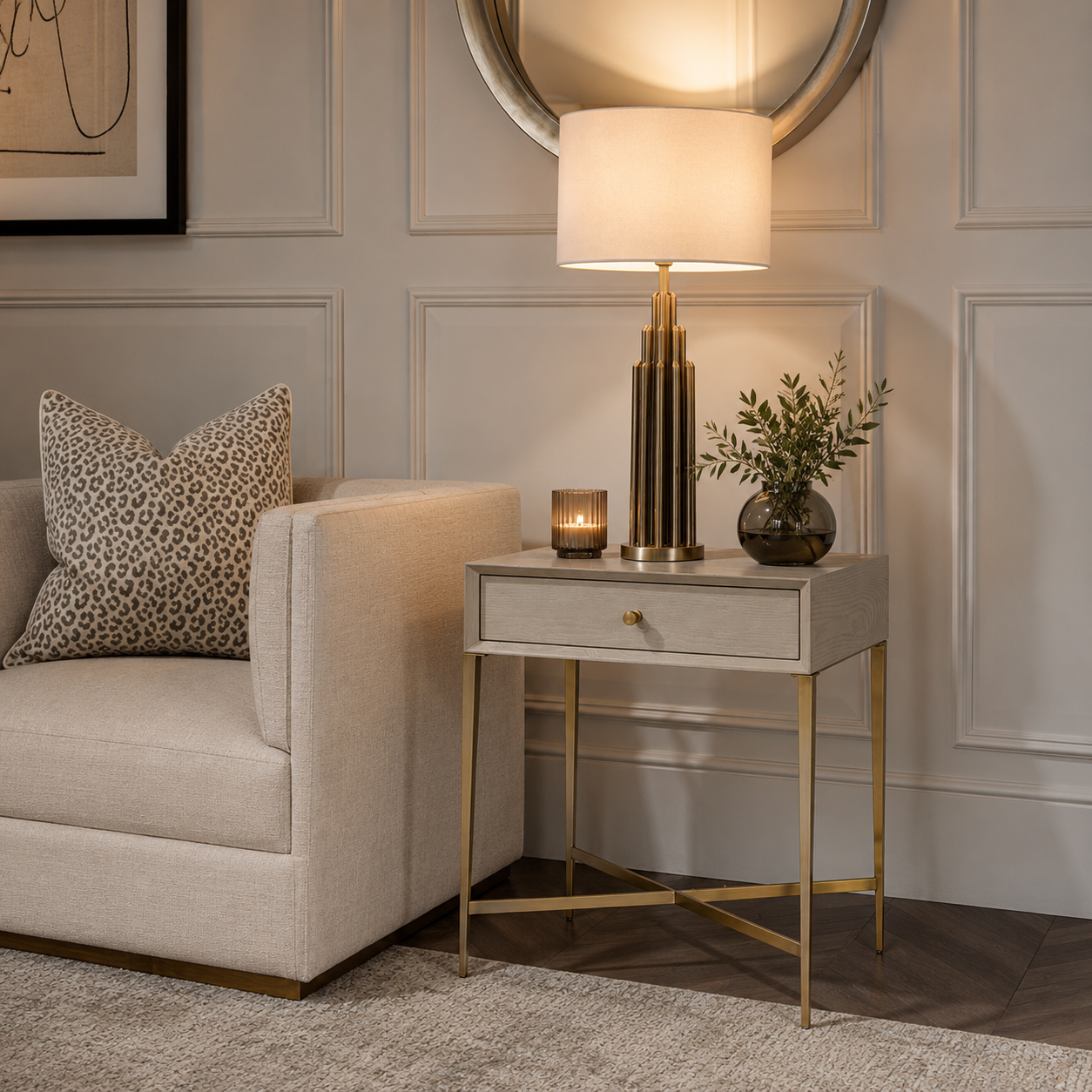 Finley Side Table - Ceramic Grey in grey and brass — alternative angle