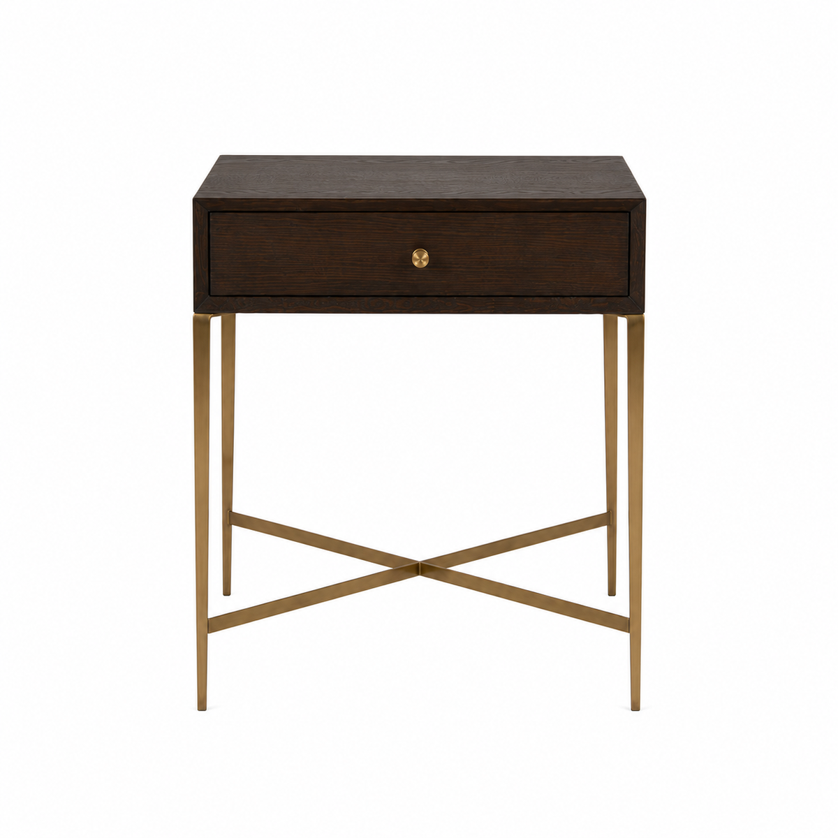 Finley Side Table - Rich Chocolate in antique chocolate and brass — front view