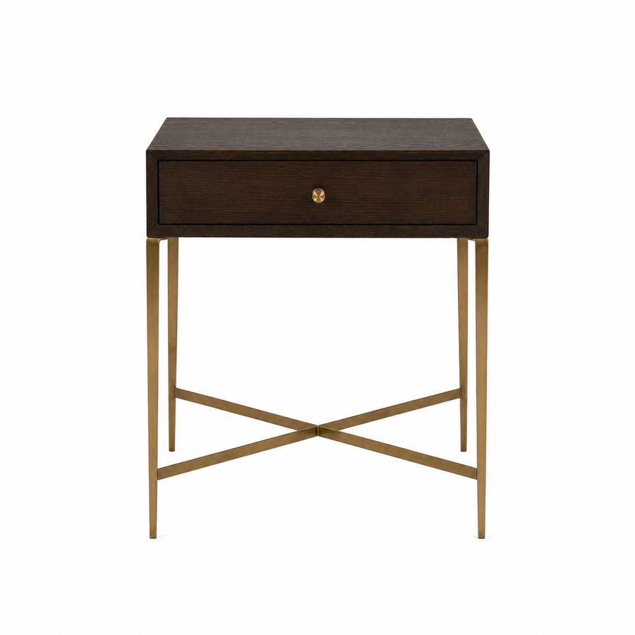 Finley Side Table - Rich Chocolate in antique chocolate and brass — front view