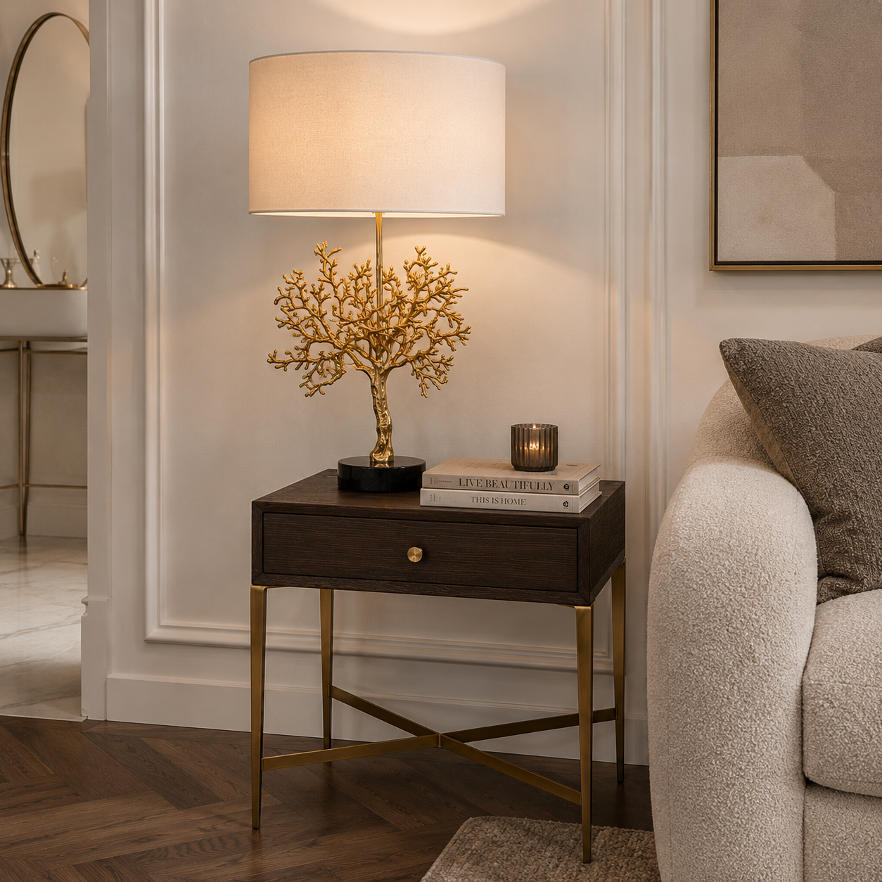 Finley Side Table - Rich Chocolate in antique chocolate and brass — alternative angle