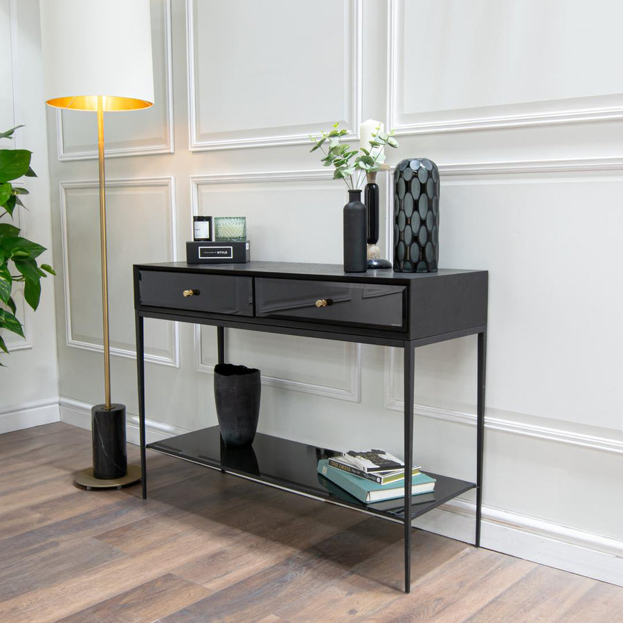 Finola Console Table in black and brass — detail
