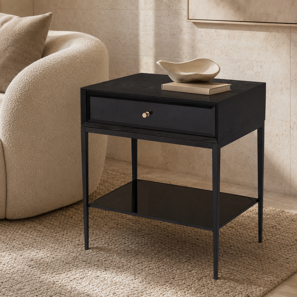 Finola Side Table in black and brass — alternative angle