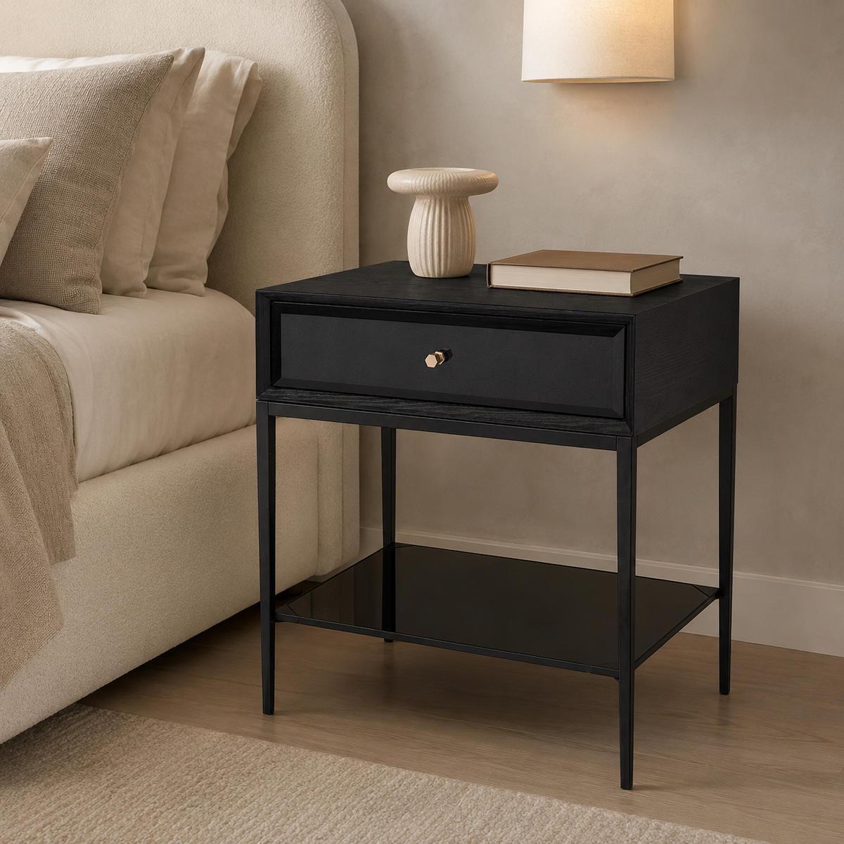Finola Side Table in black and brass — detail