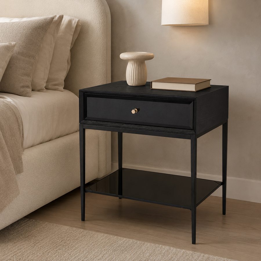 Finola Side Table in black and brass — detail