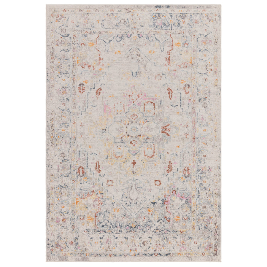 Flores Laleh traditional medallion rug in soft muted tones on a white background