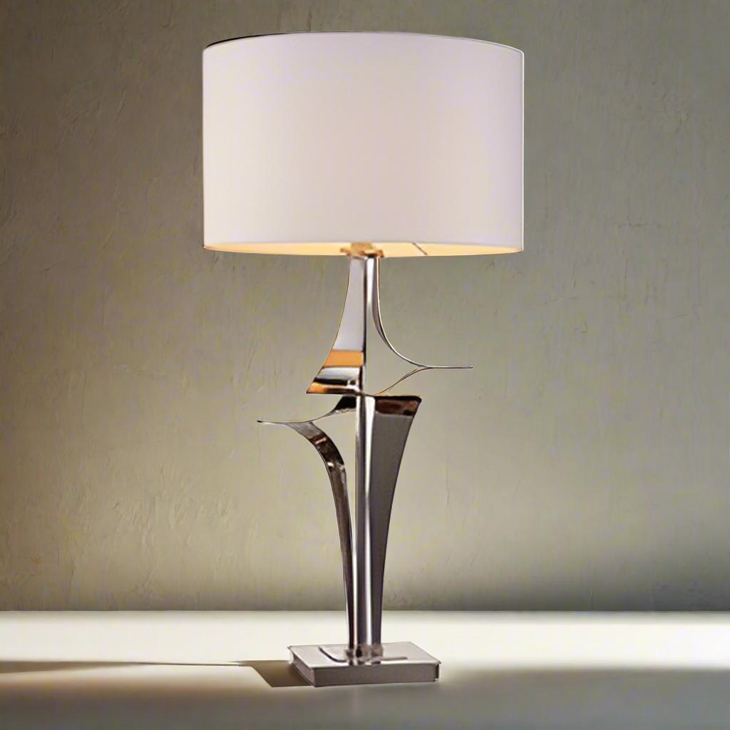 Gian Table Lamp in polished nickel and rva cream — front view