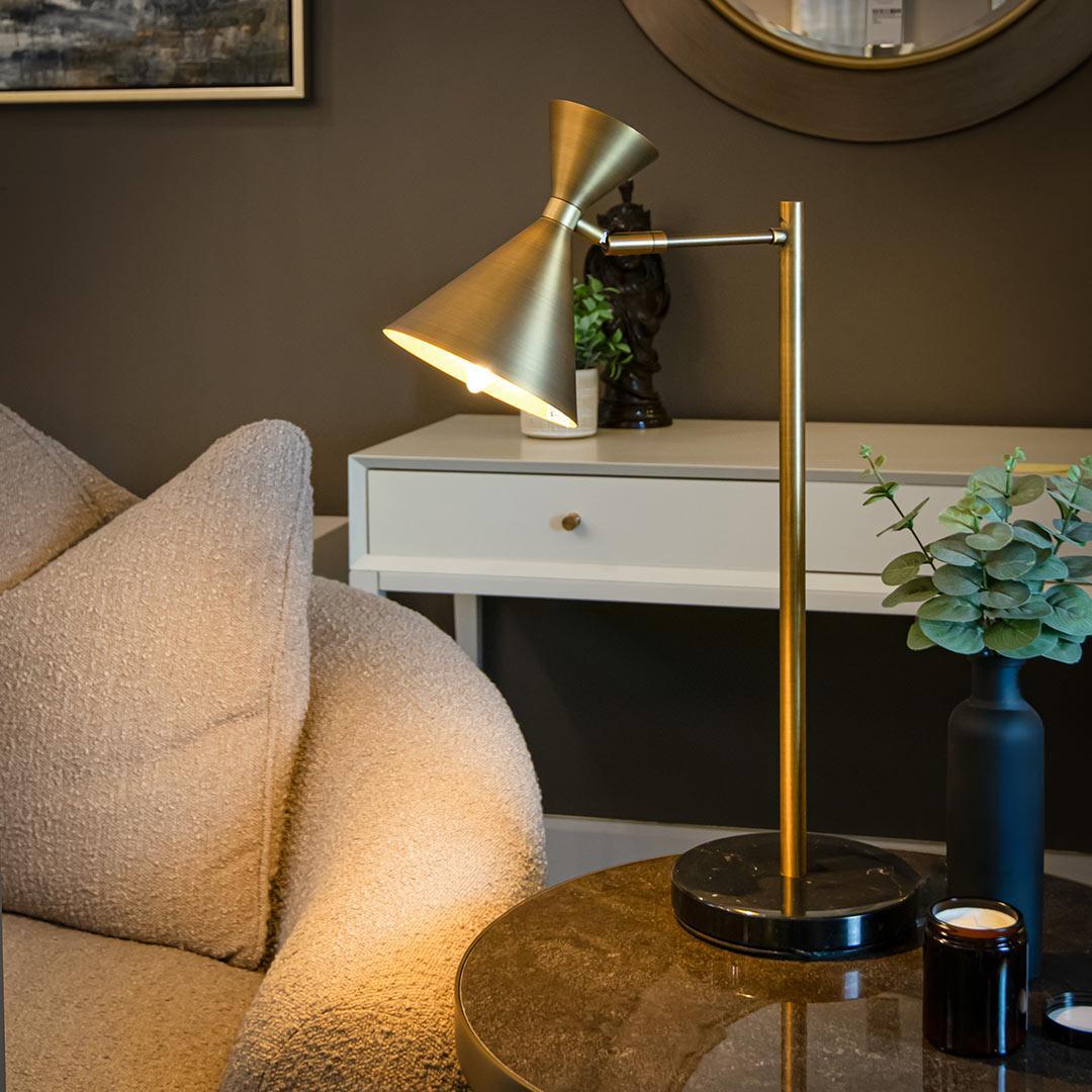 Giano Desk Lamp in antique brass and black — front view