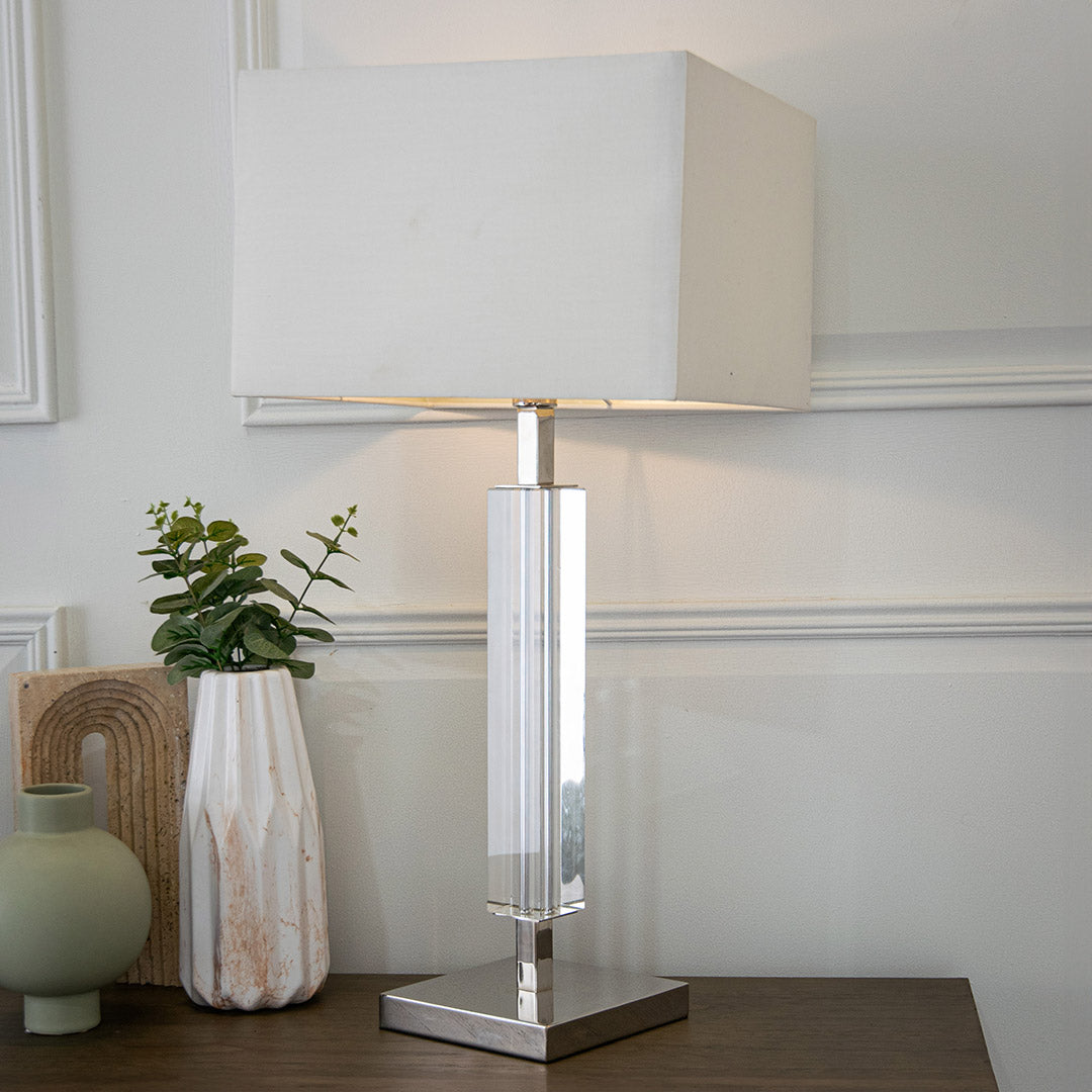 Hades Table Lamp in polished nickel and white — front view
