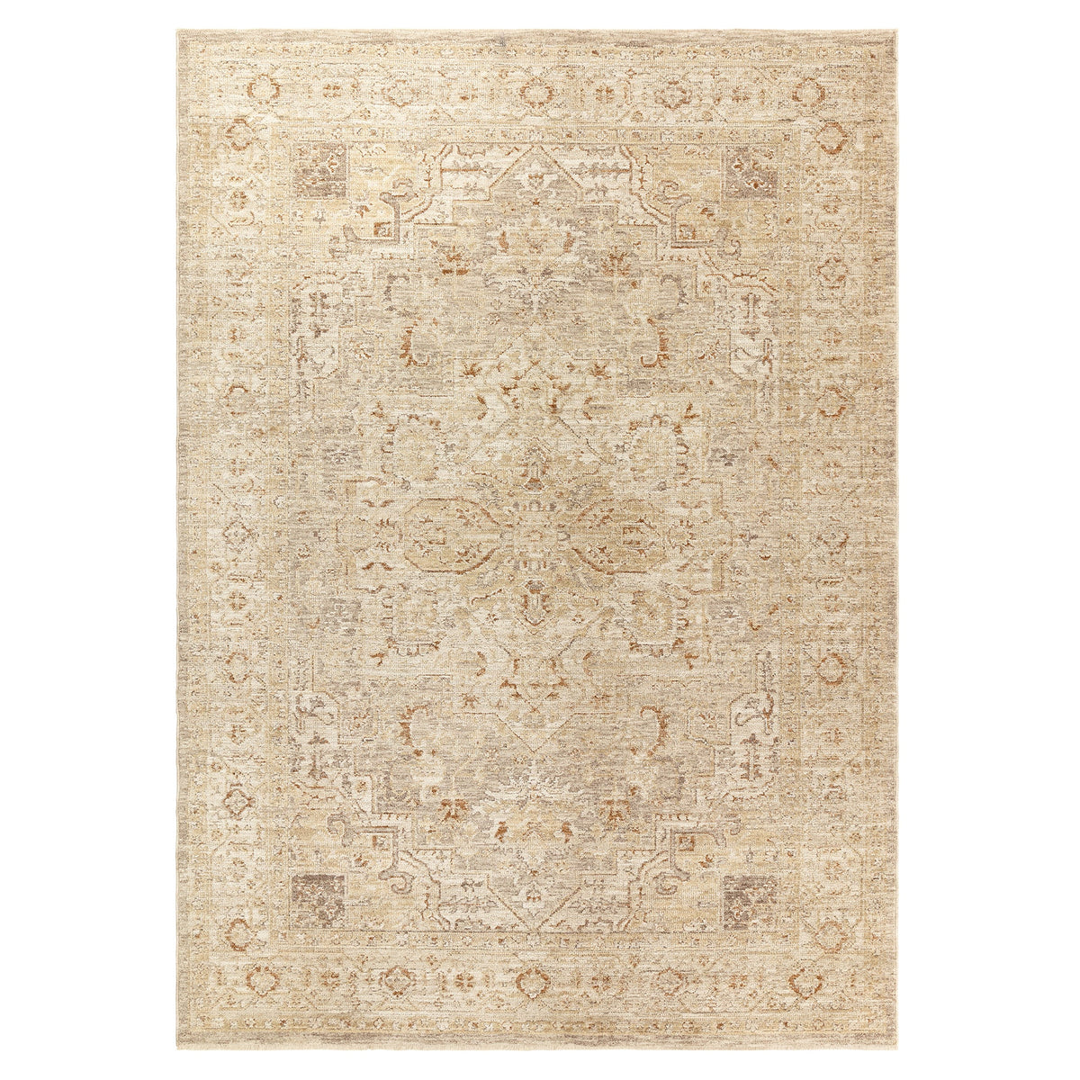 Heriz Serapi Beige rug, vintage-inspired pattern, full view on white background
