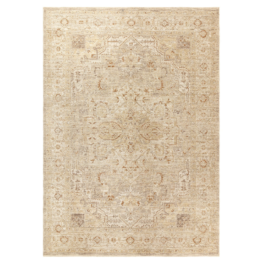 Heriz Serapi Beige rug, vintage-inspired pattern, full view on white background