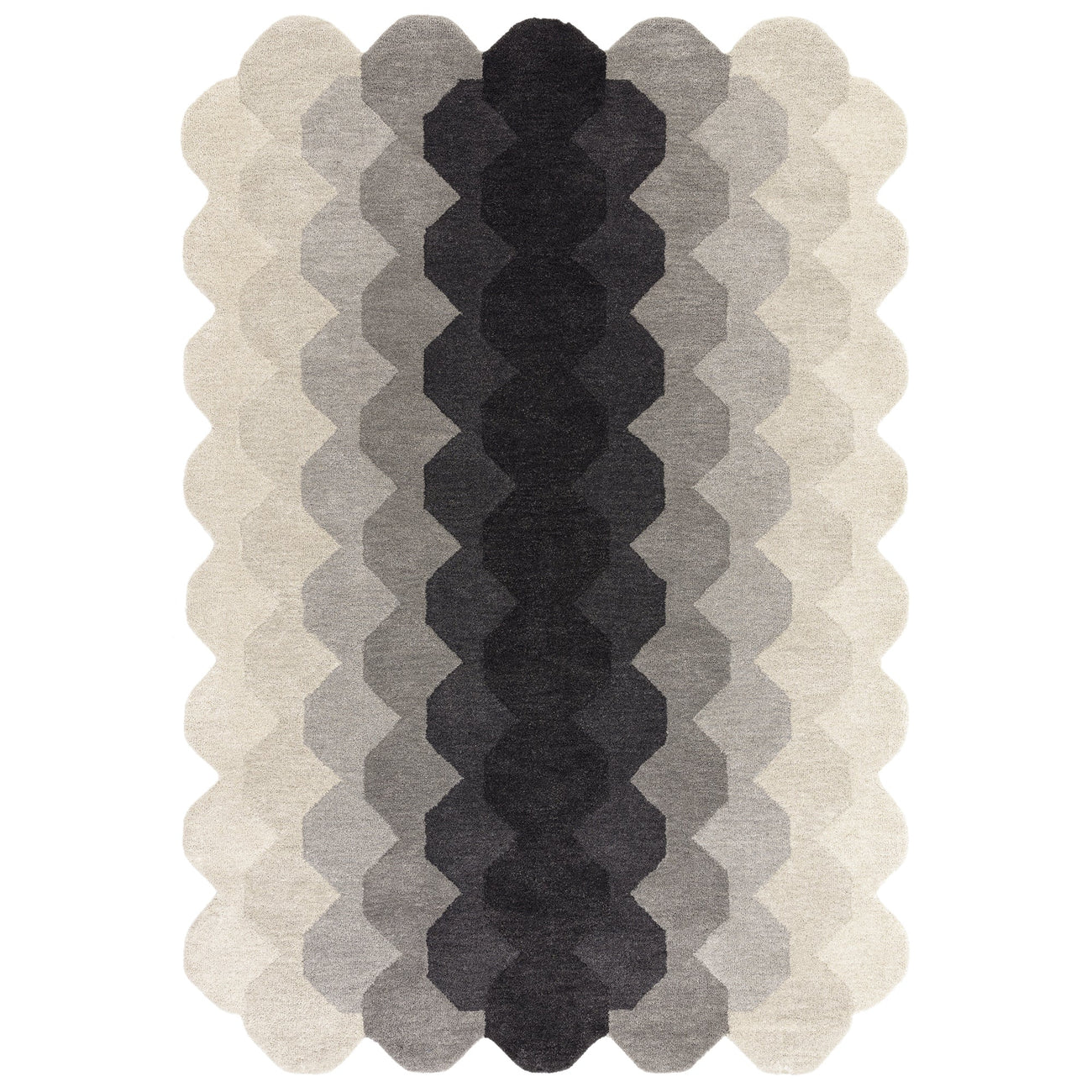 Hive Charcoal ombre honeycomb wool rug on a white background