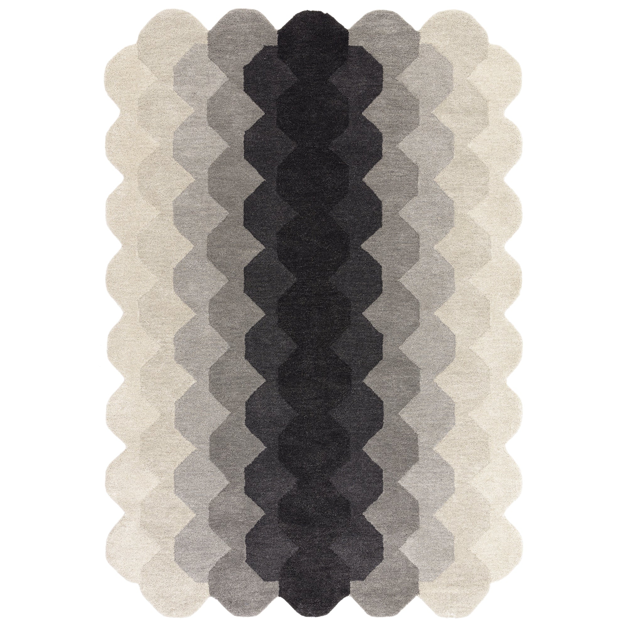 Hive Charcoal ombre honeycomb wool rug on a white background
