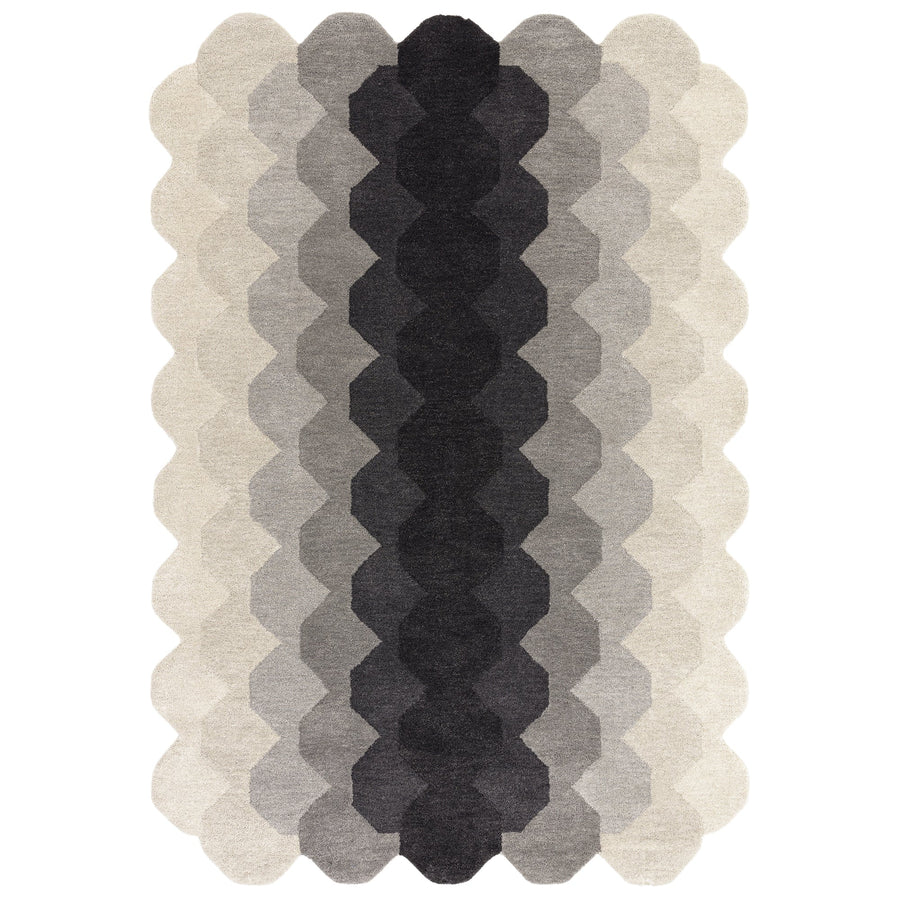 Hive Charcoal ombre honeycomb wool rug on a white background