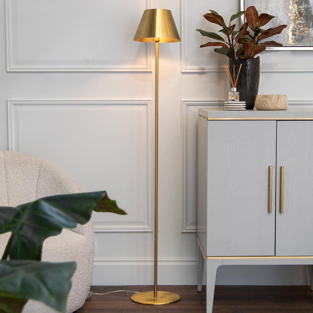 Holston Floor Lamp in antique brass — front view