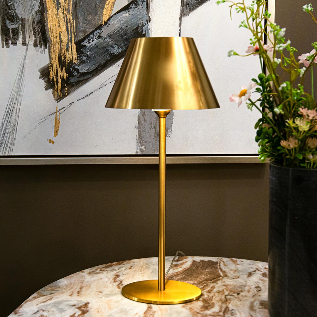 Holston Tall Table Lamp in antique brass — front view