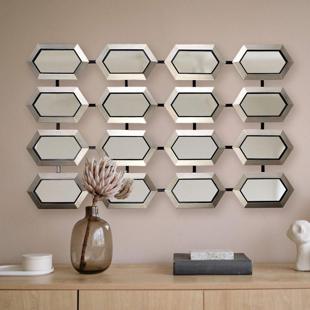Honeycomb Mirror in painted champagne silver — alternative angle