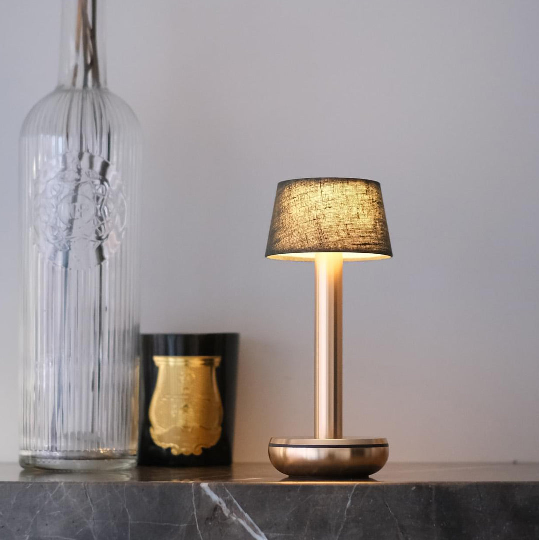 Humble Two Linen Table Lamp - Gold/Emerald