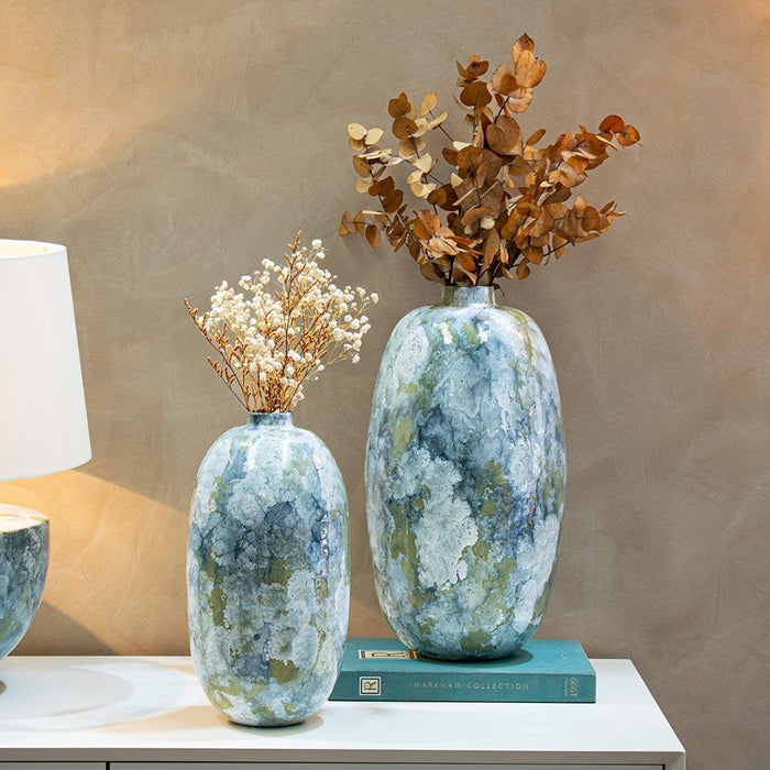 Igino Vase - Set of 2 in weathered blue — front view