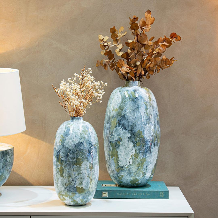 Igino Vase - Set of 2 in weathered blue — front view
