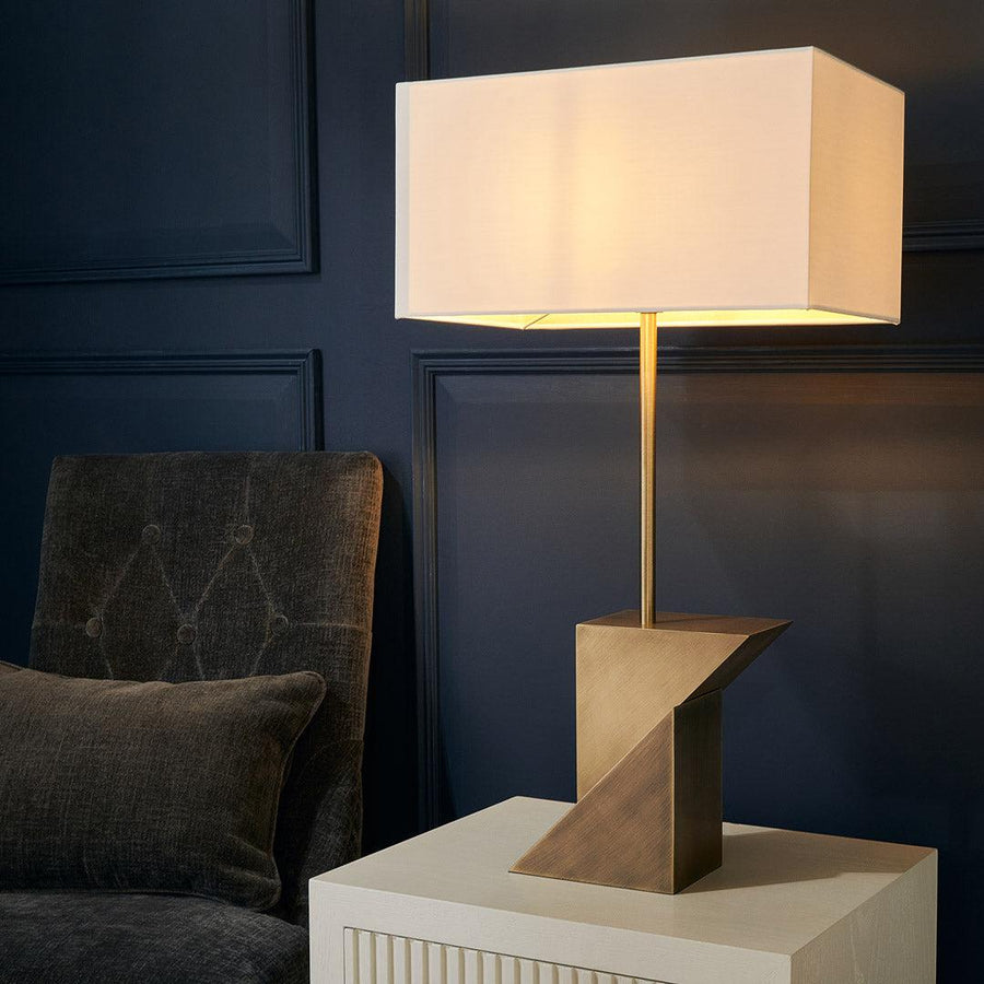 Irwell Tall Table Lamp in antique brass and off-white — detail