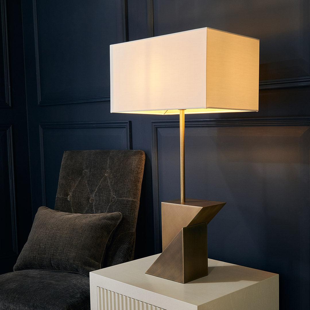 Irwell Tall Table Lamp in antique brass and off-white — alternative angle