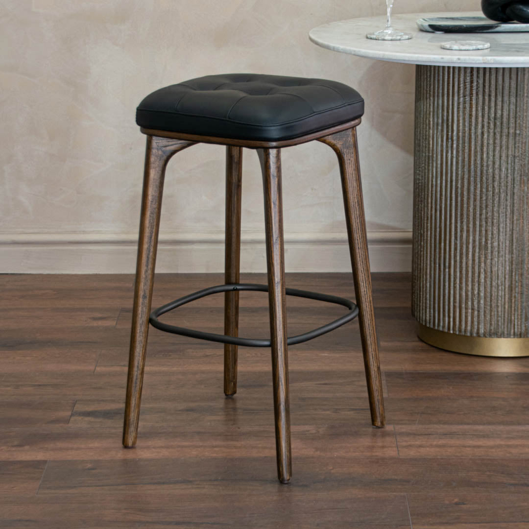 Issac Stool in stained black — front view