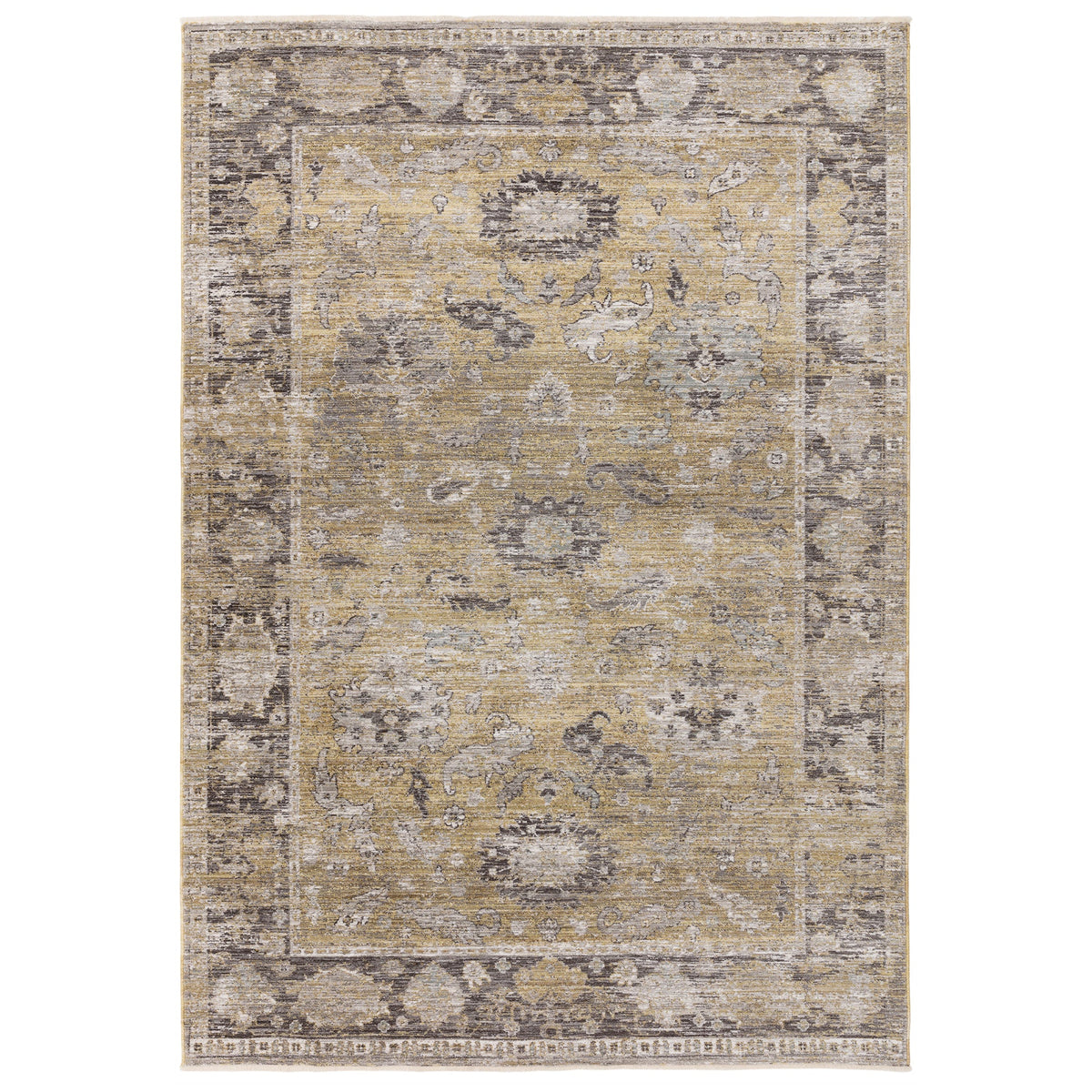 Jasper neutral antique floral rug shown in full on a white background