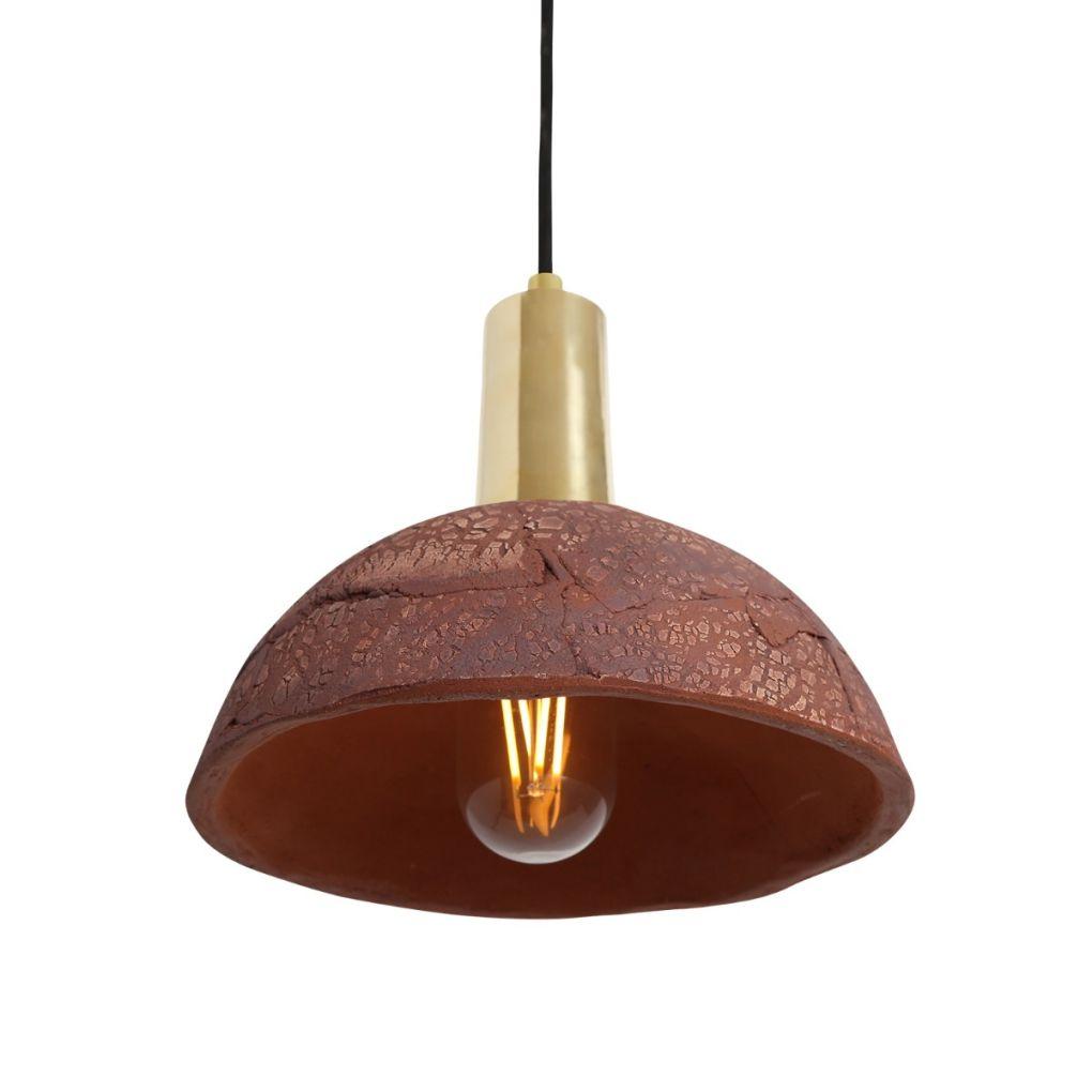Kauri Ceramic Dome Pendant - Red Iron - Mullan Lighting