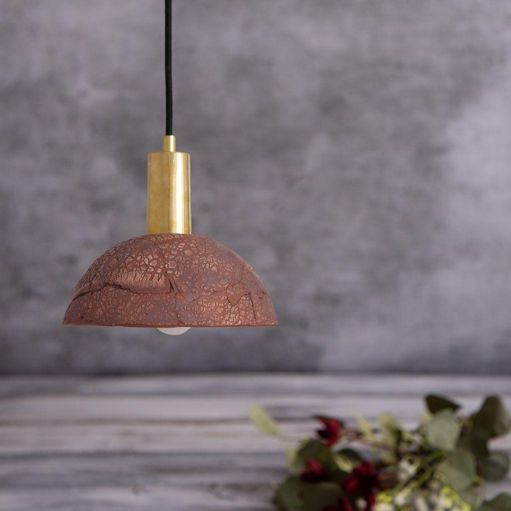 Kauri Ceramic Dome Pendant - Red Iron - Mullan Lighting