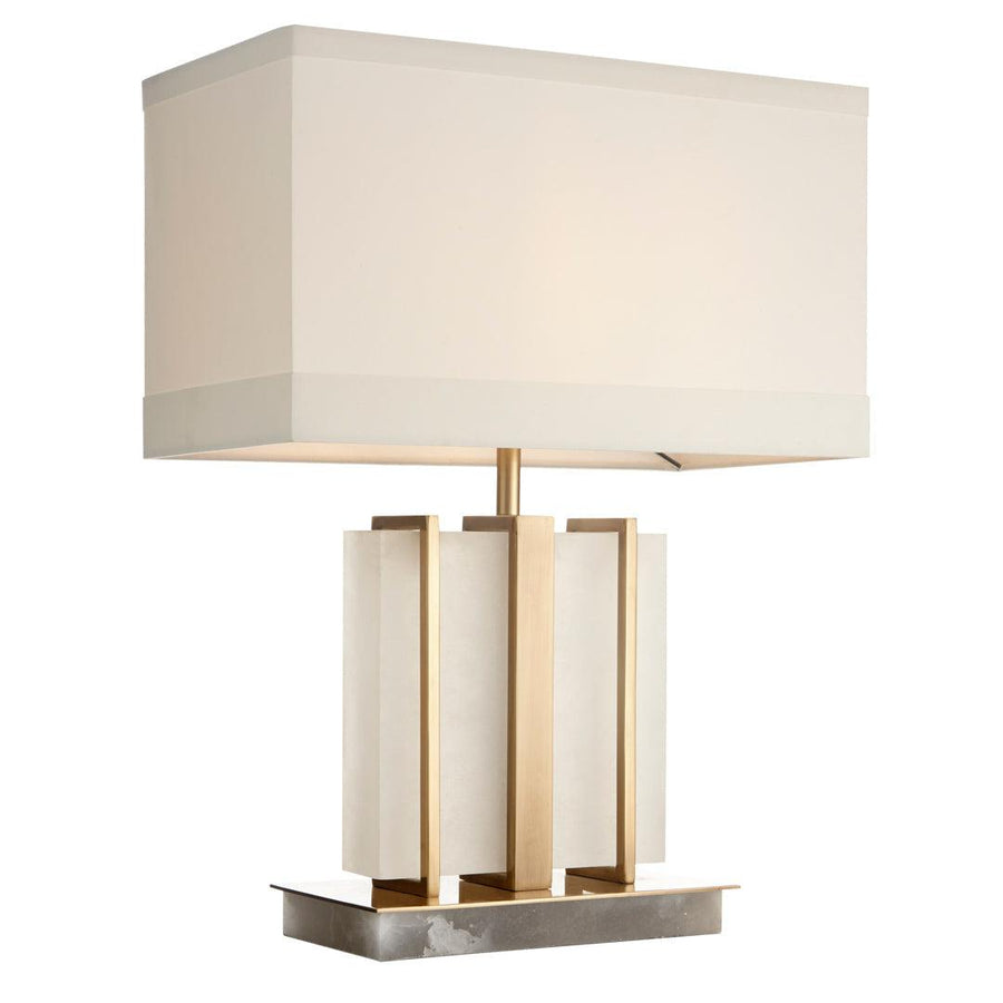 Kelcie Table Lamp in antique brass and white — front view