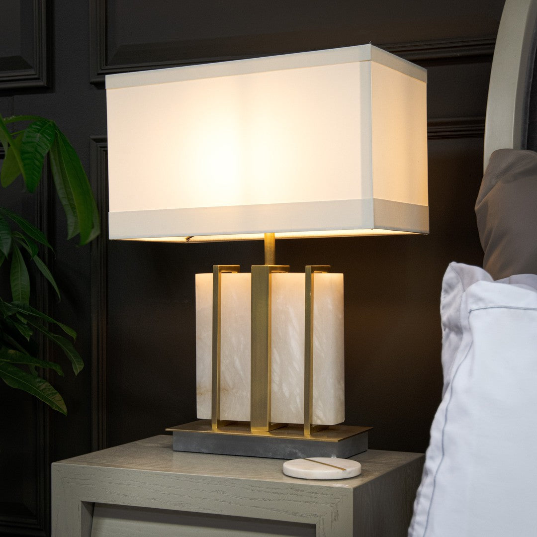 Kelcie Table Lamp in antique brass and white — alternative angle