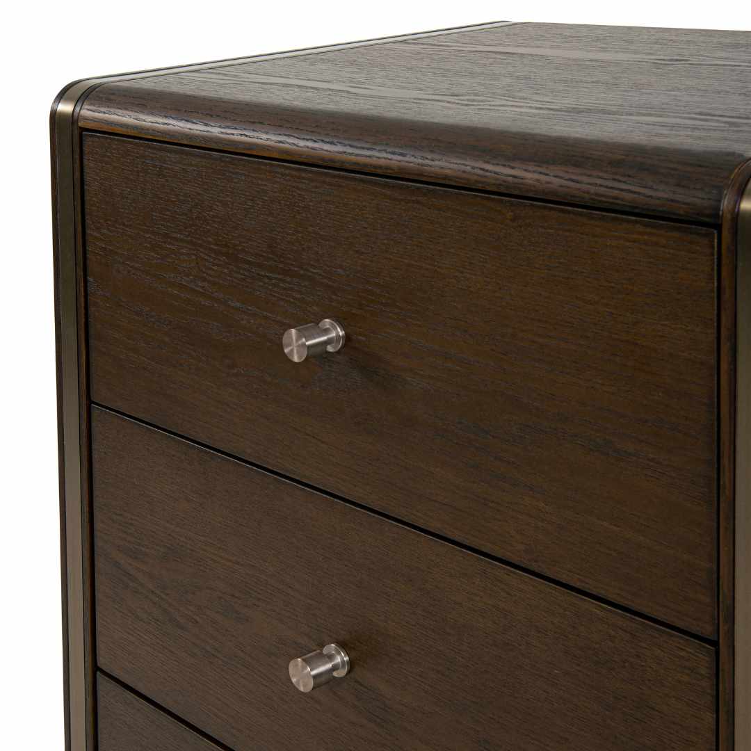 Kime 3 Drawer Side Table in brass and chocolate — alternative angle
