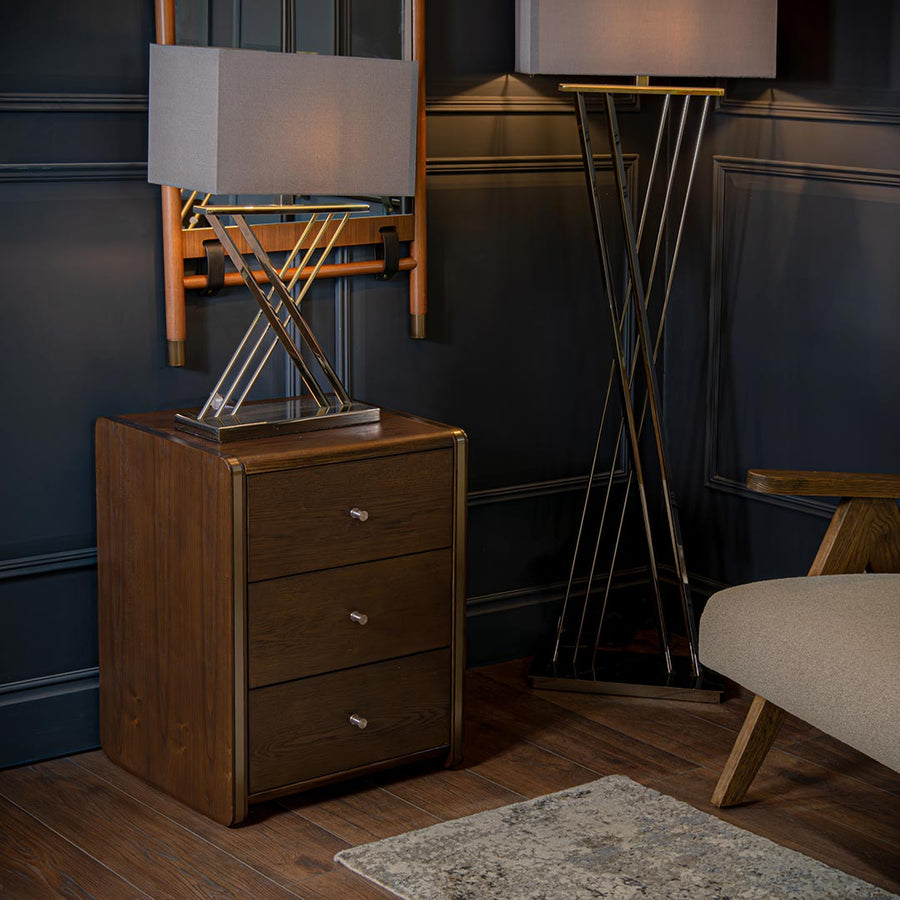 Kime 3 Drawer Side Table in brass and chocolate — detail