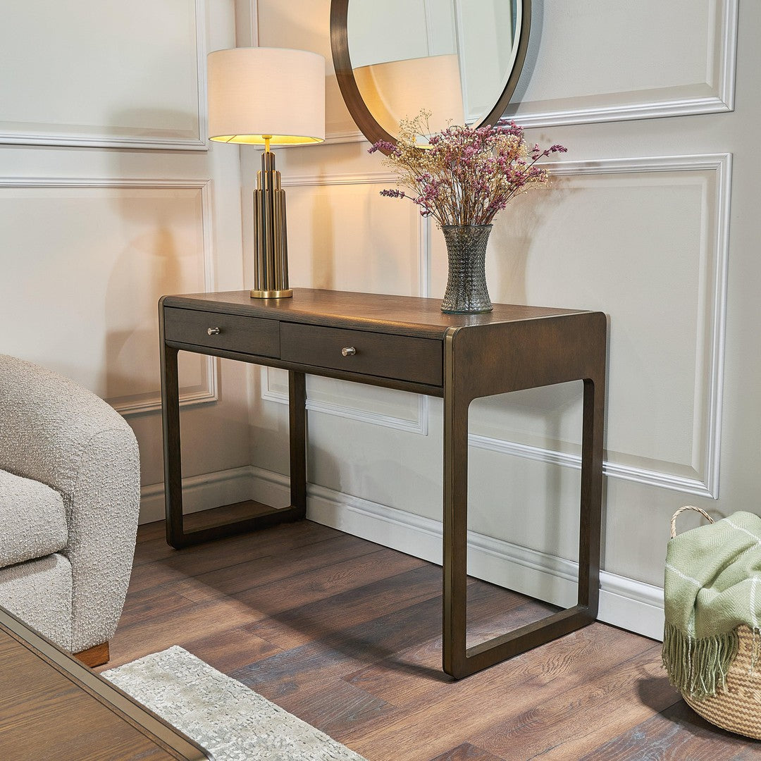 Kime Dressing Table in brass and chocolate — alternative angle