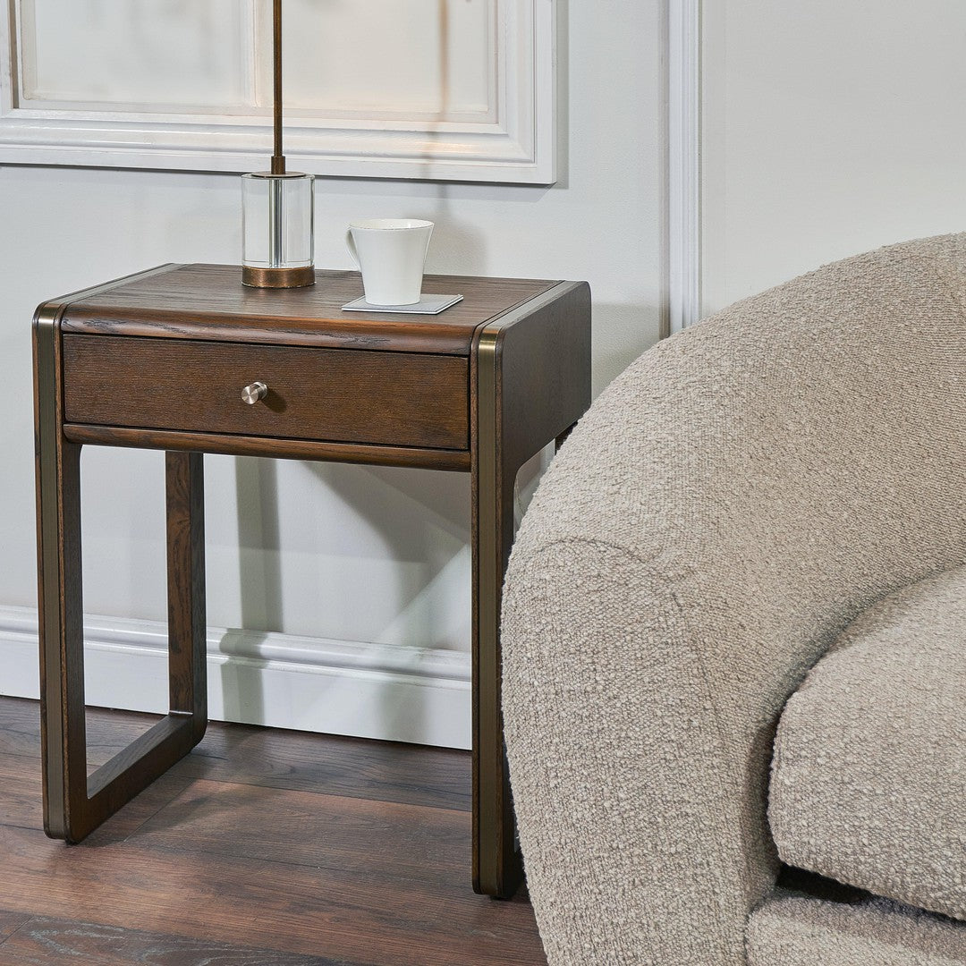 Kime Side Table in brass and chocolate — alternative angle