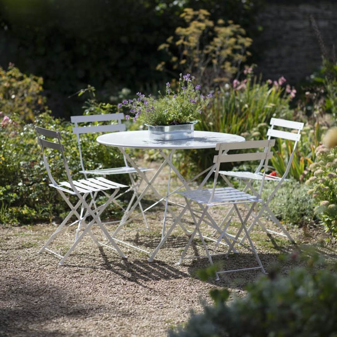 Large Folding Bistro Table & 4 Chair Set - Chalk