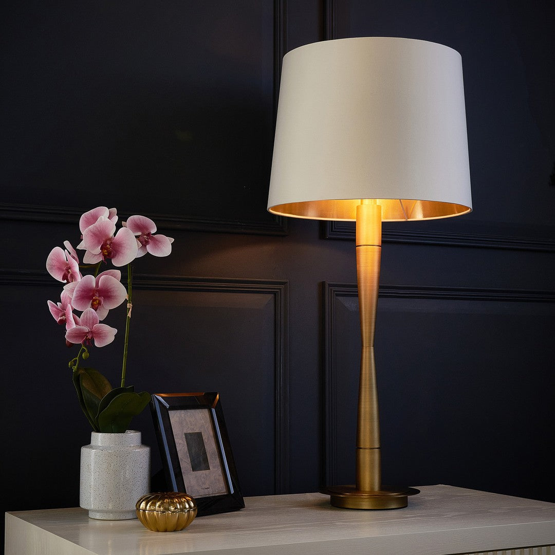 Lirin Table Lamp in antique brass and opal — front view