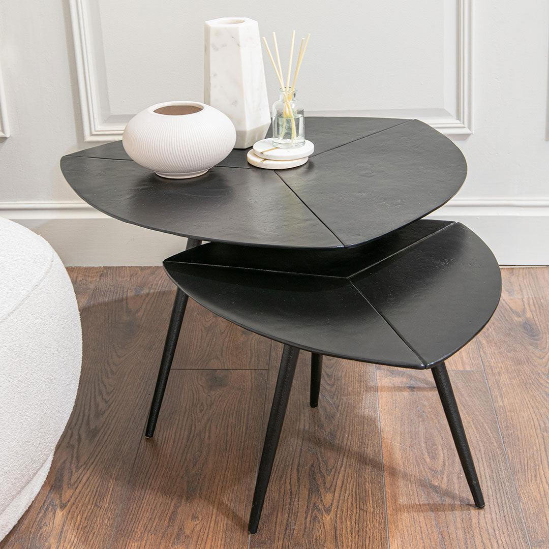 Loni Nest of Tables in matt black — front view