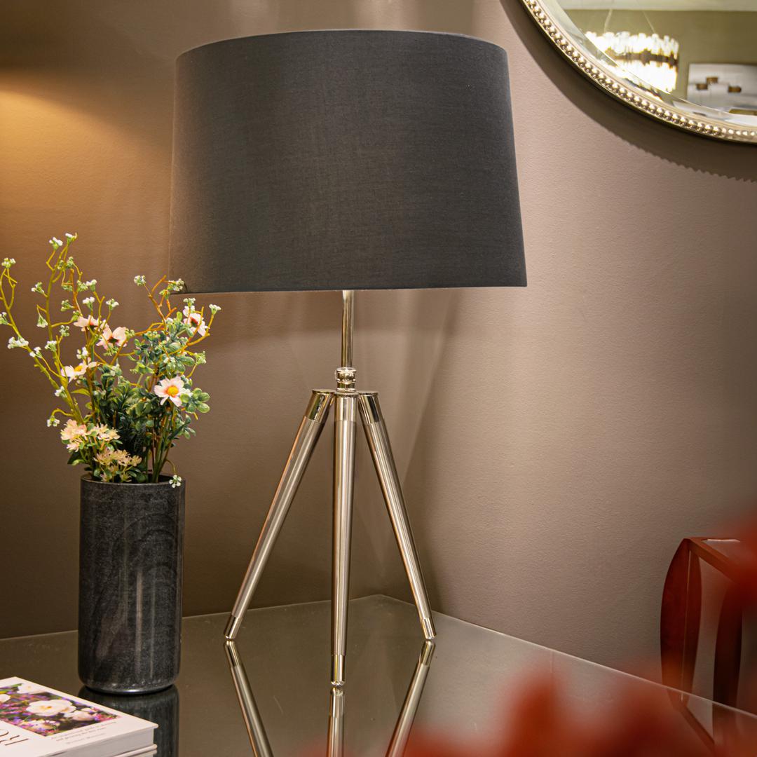 Lorca Tripod Table Lamp - Base Only in brushed nickel — front view