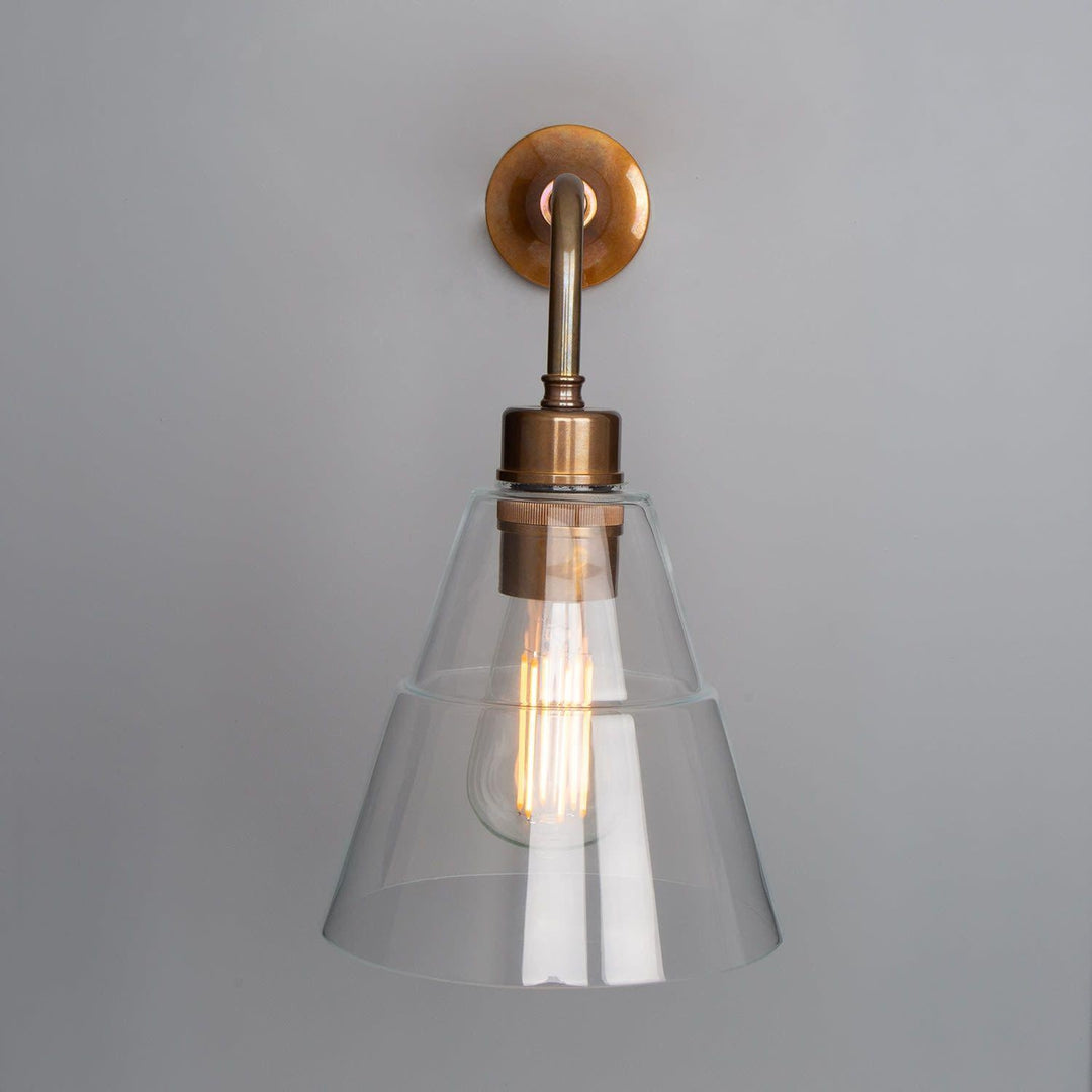 Lyx Glass Cone Wall Light - Antique Brass - Mullan Lighting