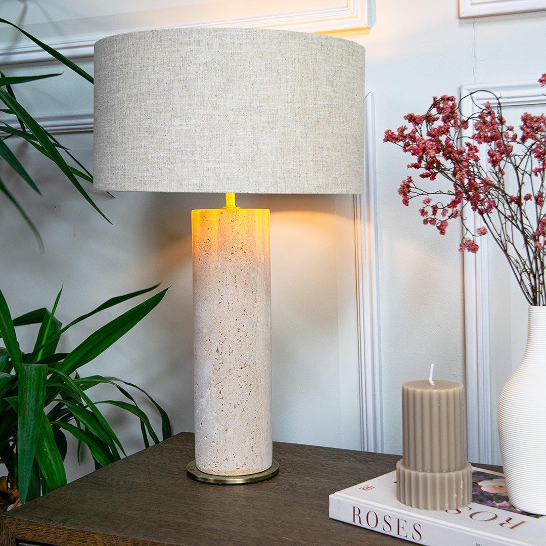 Maltere Table Lamp in antique brass and natural — front view