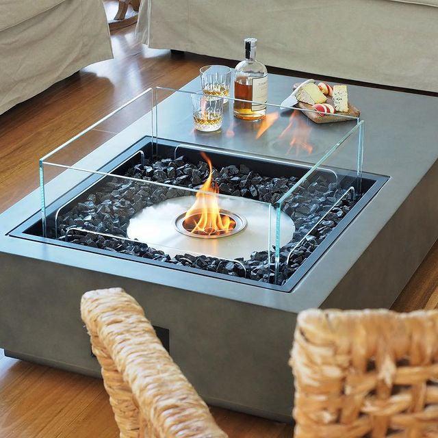 Manhattan Bioethanol Fire Pit Table - Natural - EcoSmart Fire