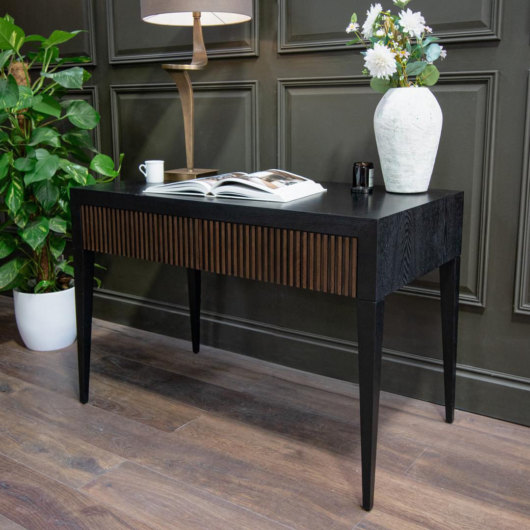 Marans Desk in painted black and chocolate — front view