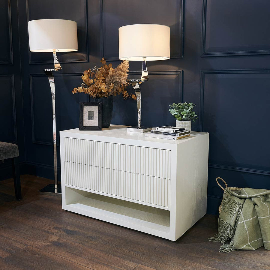 Marans Wide Bedside Table in painted white — detail