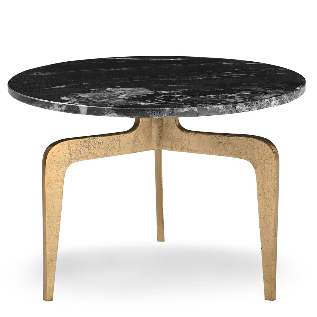 Meuse Side Table in distressed black and gold — front view