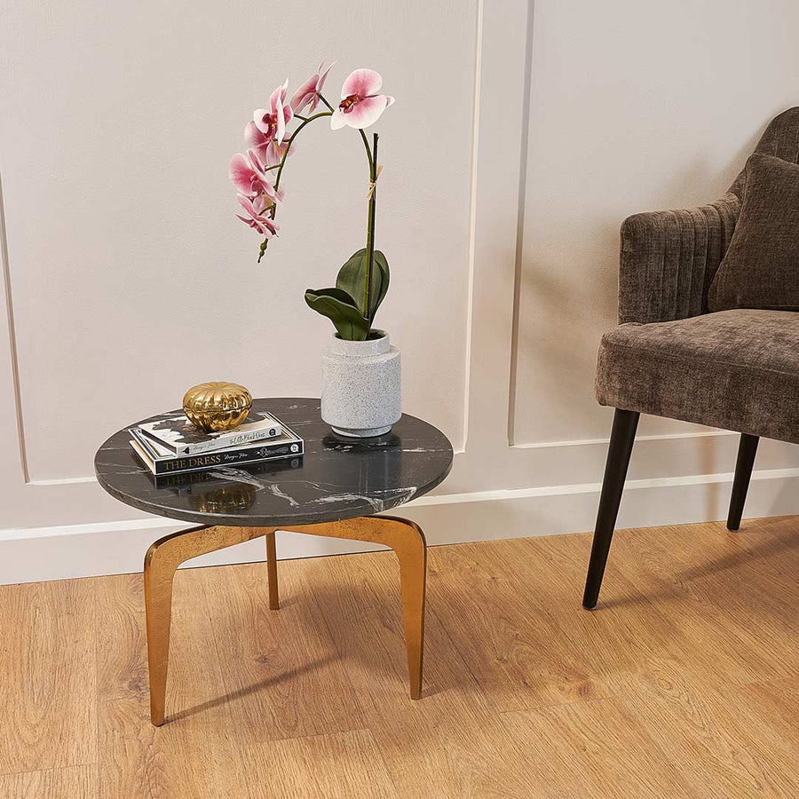 Meuse Side Table in distressed black and gold — detail