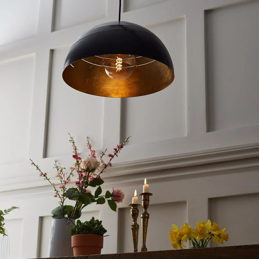 Midas Black Dome Gold Leaf Pendant Light - Mullan Lighting