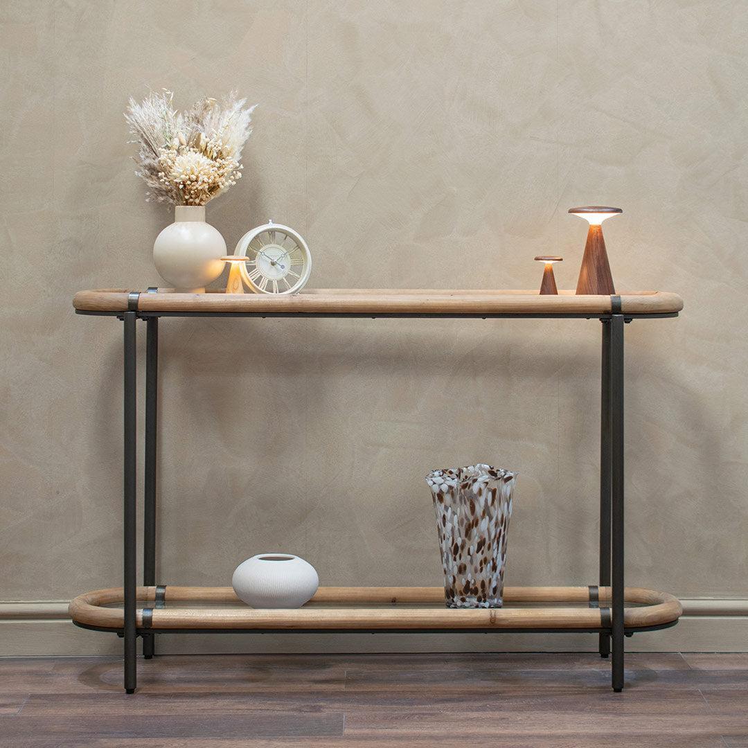 Morley Console Table in natural rust — alternative angle