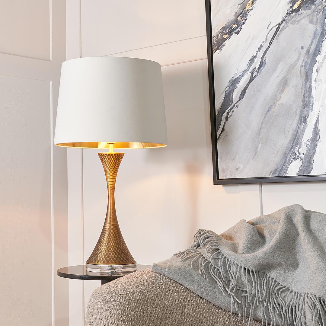 Mulhouse Table Lamp in antique brass and opal — alternative angle