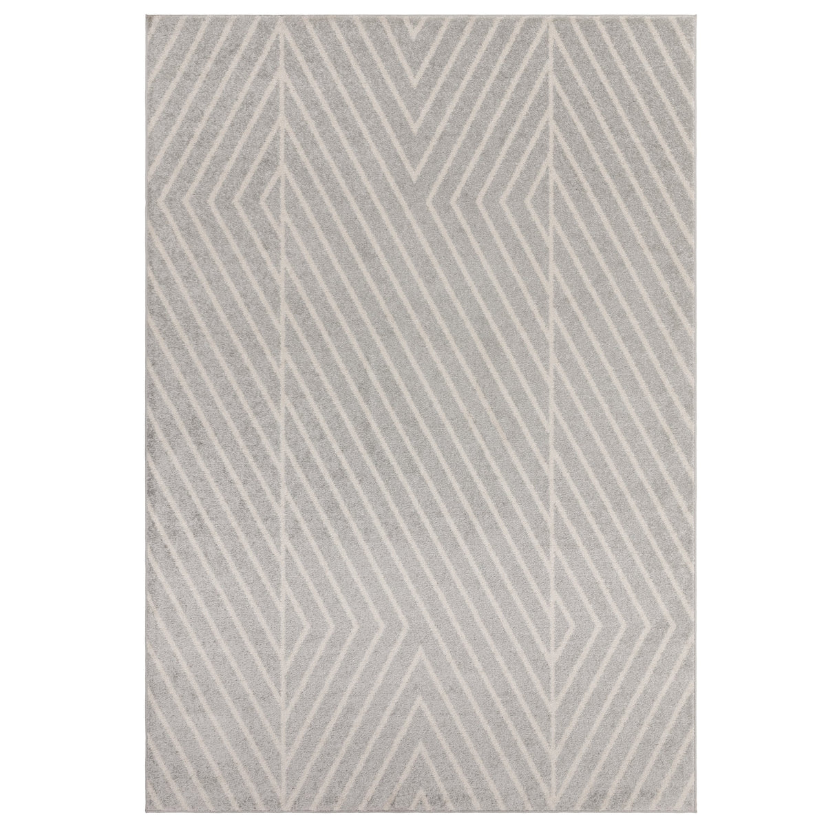 Muse Grey Linear flatweave rug on white background, full view